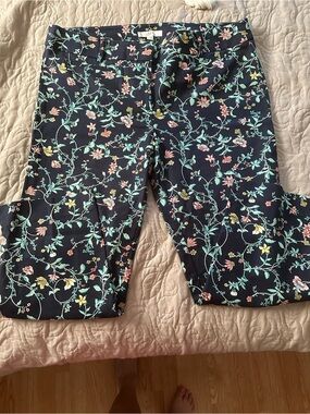 LOFT Navy Floral Skinny Pants with Mint and Pink Vines